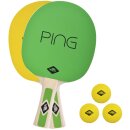 Donic-Schildkröt Tischtennis-Set Ping Pong, 2 Schläger mit Grün-Gelben Belägen, 3 Gelbe Bälle, in Tragetasche