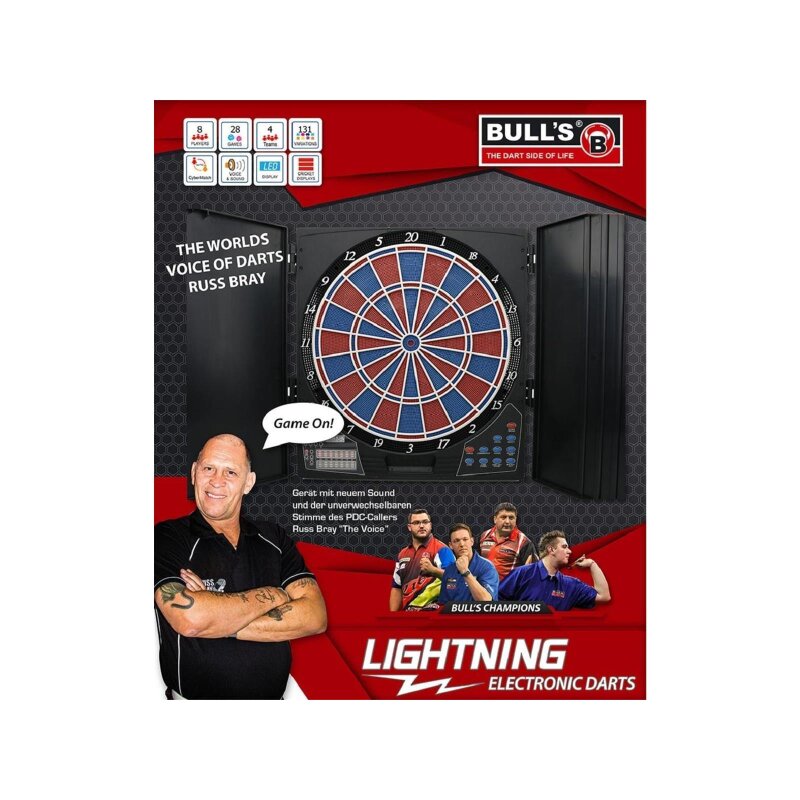 BULL'S Dartforce Russ Bray Sound Elektronica Dartboard, meerkleurig, officiële toernooimaat